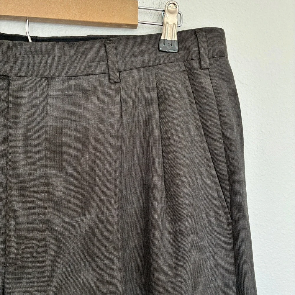 Brooks Brothers 346 Madison Fit Suit Mens 44R 36W Gray Glen Plaid 2 Button *Flaw